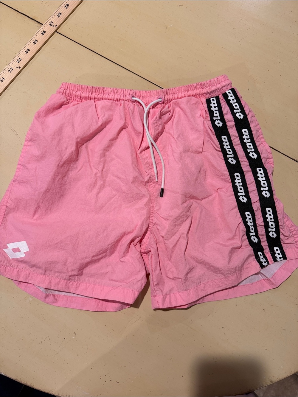 Primark Pink Men 's Swim Trunks with Black Logo Tape